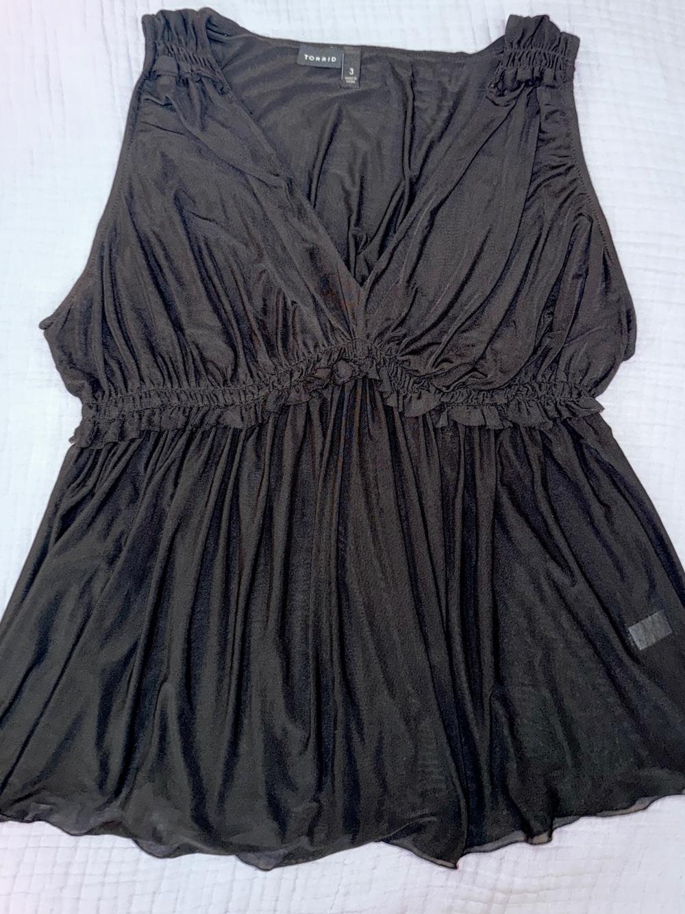 torrid Black Sleeveless Mesh Ruched Waist Camisole